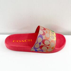 Coach Udele Sport Slip On Pool Slide Sandals Red Multi 8